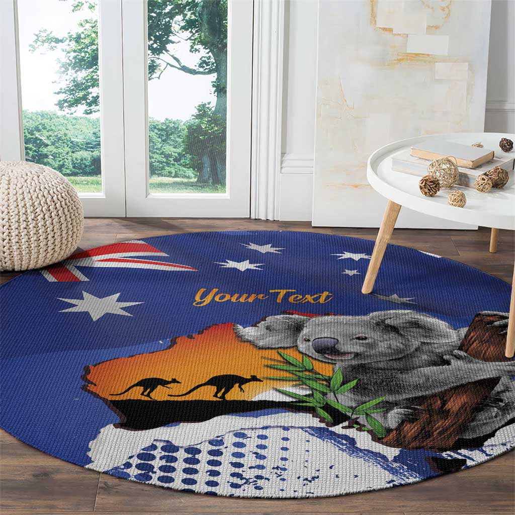 Koala Australia Personalised Round Carpet Aussie Map Flag Color Grunge Pattern