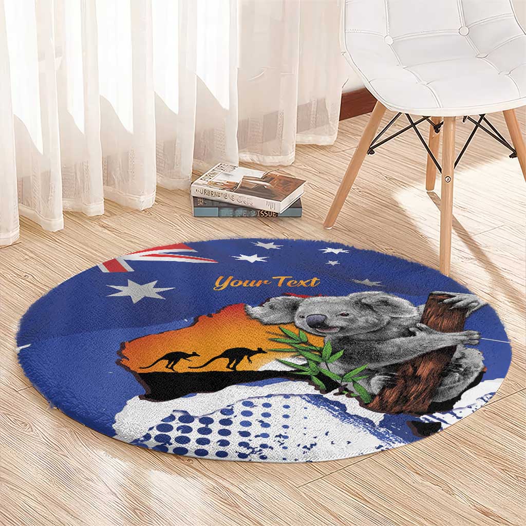 Koala Australia Personalised Round Carpet Aussie Map Flag Color Grunge Pattern