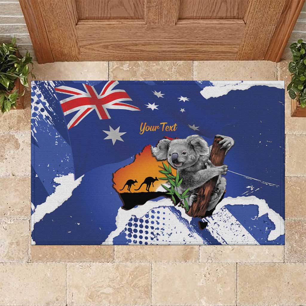 Koala Australia Personalised Rubber Doormat Aussie Map Flag Color Grunge Pattern