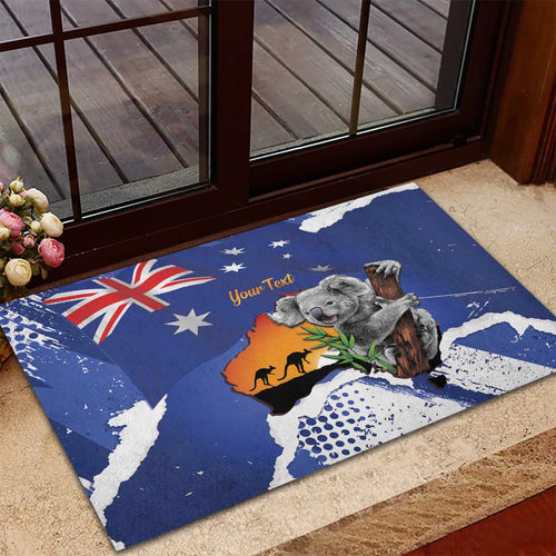 Koala Australia Personalised Rubber Doormat Aussie Map Flag Color Grunge Pattern