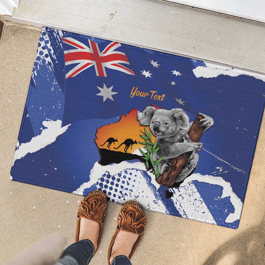 Koala Australia Personalised Rubber Doormat Aussie Map Flag Color Grunge Pattern