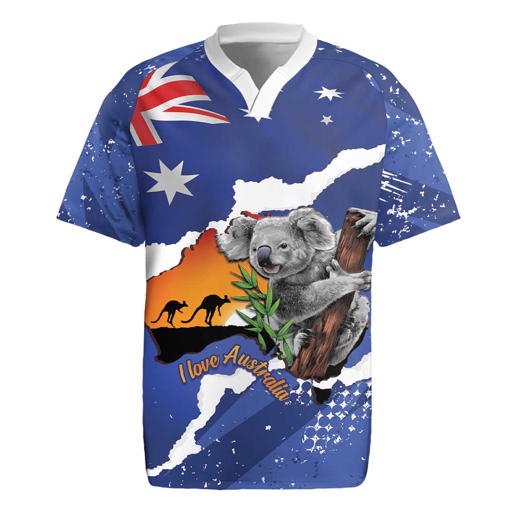 Koala Australia Personalised Rugby Jersey Aussie Map Flag Color Grunge Pattern