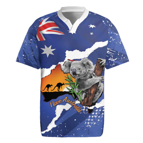 Koala Australia Personalised Rugby Jersey Aussie Map Flag Color Grunge Pattern