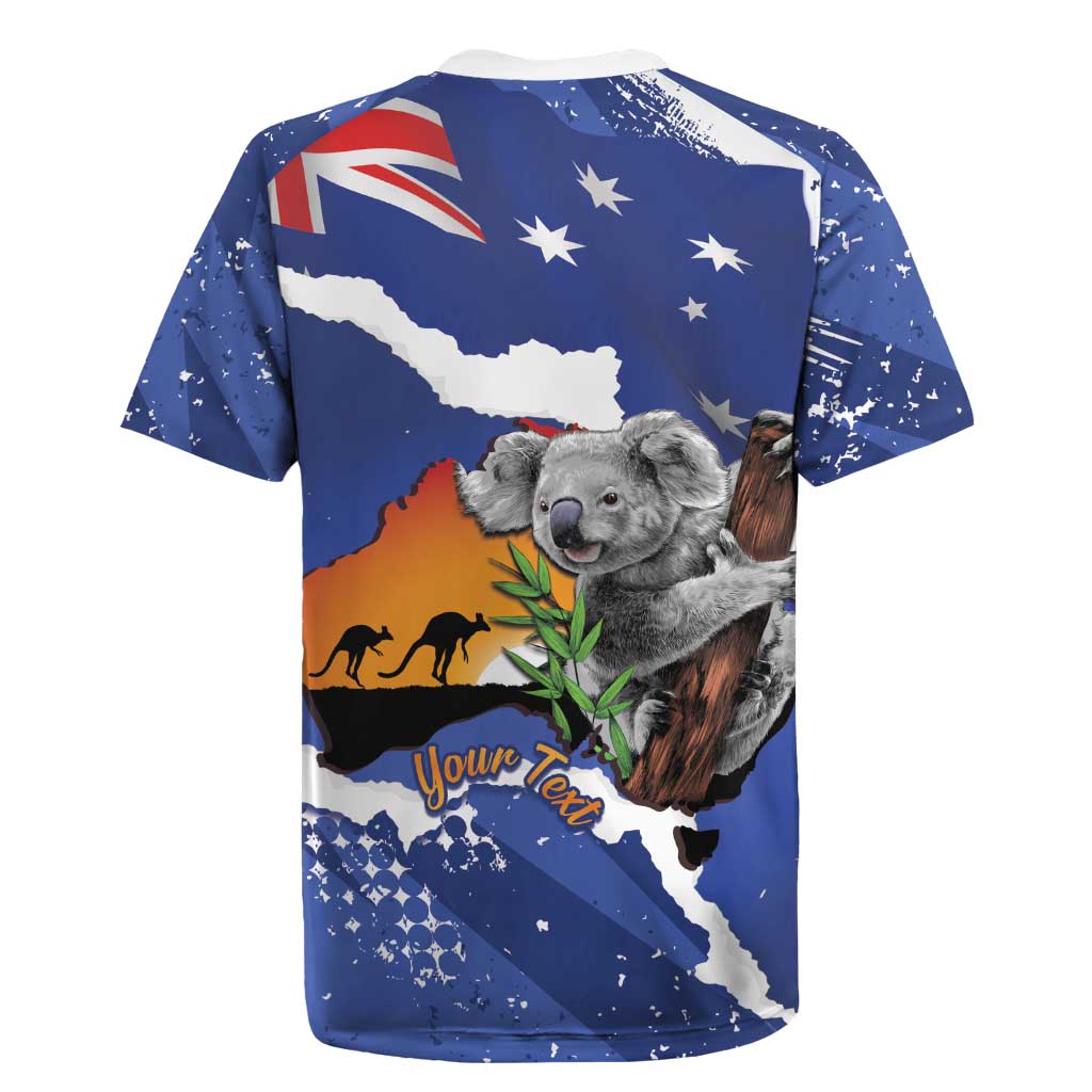 Koala Australia Personalised Rugby Jersey Aussie Map Flag Color Grunge Pattern