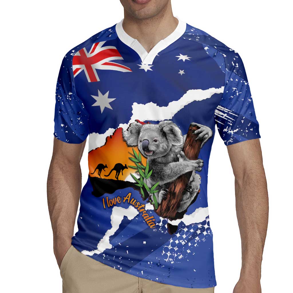 Koala Australia Personalised Rugby Jersey Aussie Map Flag Color Grunge Pattern