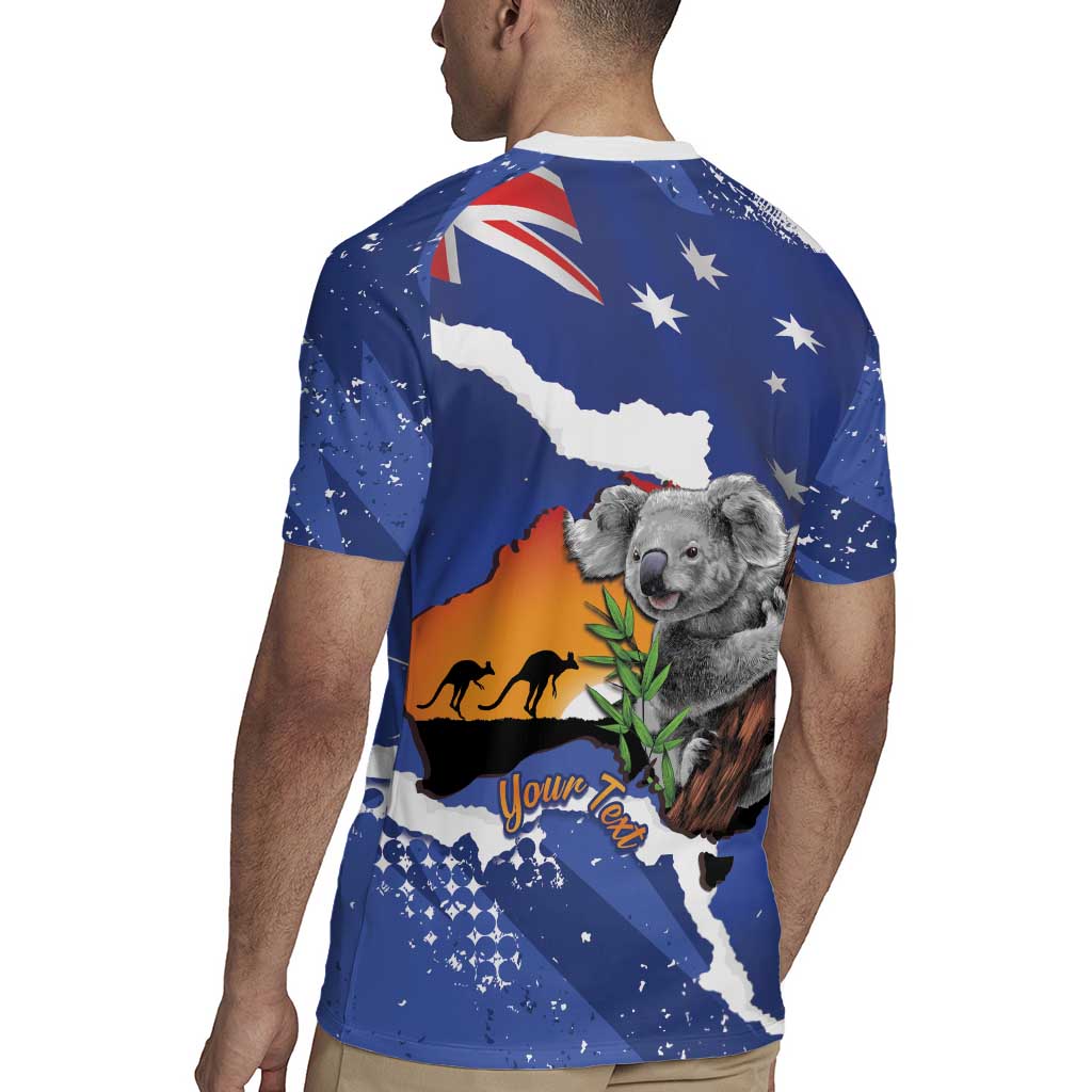 Koala Australia Personalised Rugby Jersey Aussie Map Flag Color Grunge Pattern