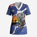 Koala Australia Personalised Scrub Top Aussie Map Flag Color Grunge Pattern