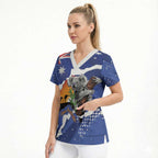 Koala Australia Personalised Scrub Top Aussie Map Flag Color Grunge Pattern