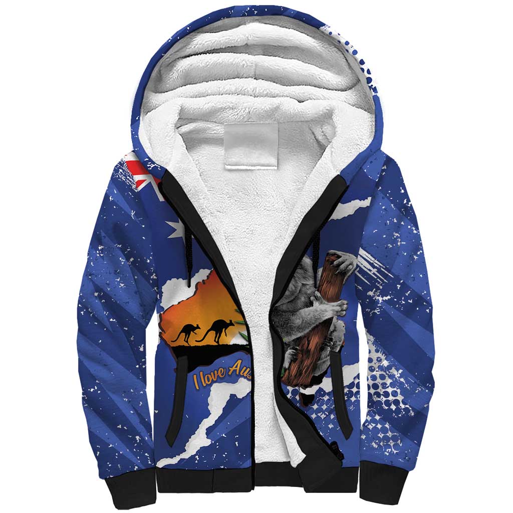 Koala Australia Personalised Sherpa Hoodie Aussie Map Flag Color Grunge Pattern