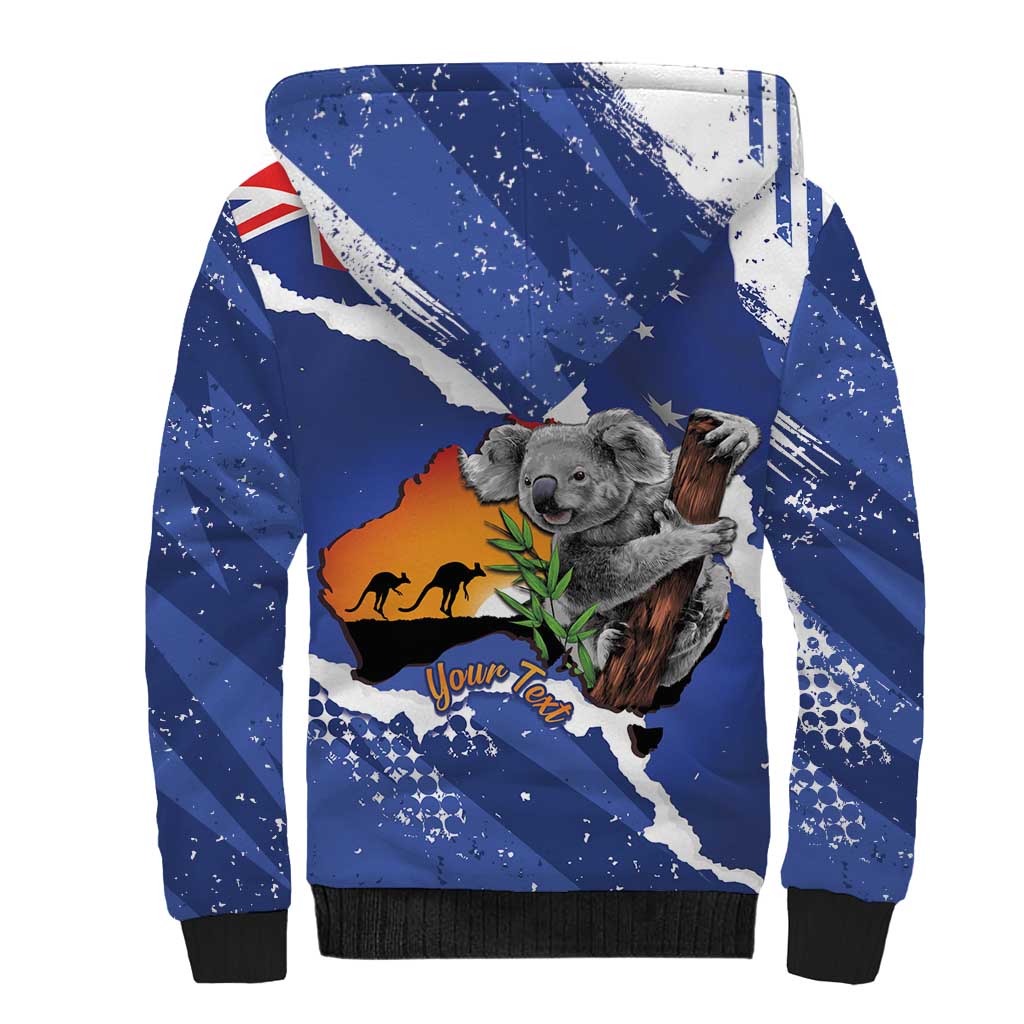 Koala Australia Personalised Sherpa Hoodie Aussie Map Flag Color Grunge Pattern