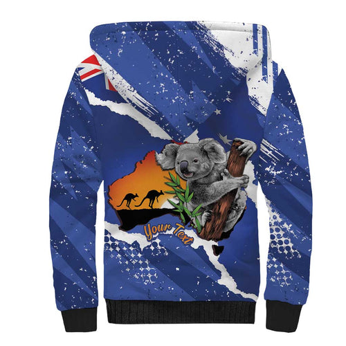Koala Australia Personalised Sherpa Hoodie Aussie Map Flag Color Grunge Pattern