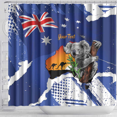 Koala Australia Personalised Shower Curtain Aussie Map Flag Color Grunge Pattern
