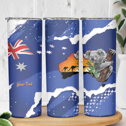 Koala Australia Personalised Skinny Tumbler Aussie Map Flag Color Grunge Pattern