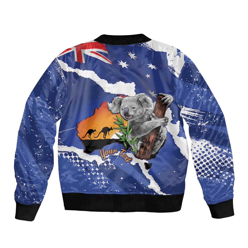 Koala Australia Personalised Sleeve Zip Bomber Jacket Aussie Map Flag Color Grunge Pattern