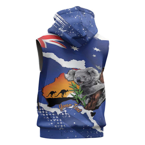 Koala Australia Personalised Sleeveless Hoodie Aussie Map Flag Color Grunge Pattern