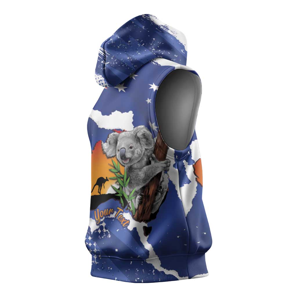 Koala Australia Personalised Sleeveless Hoodie Aussie Map Flag Color Grunge Pattern
