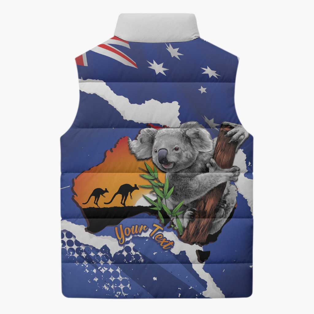 Koala Australia Personalised Sleeveless Puffer Jacket Aussie Map Flag Color Grunge Pattern