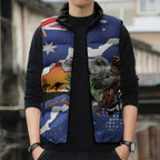 Koala Australia Personalised Sleeveless Puffer Jacket Aussie Map Flag Color Grunge Pattern