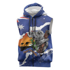 Koala Australia Personalised Sleeveless Zip Hoodie Aussie Map Flag Color Grunge Pattern