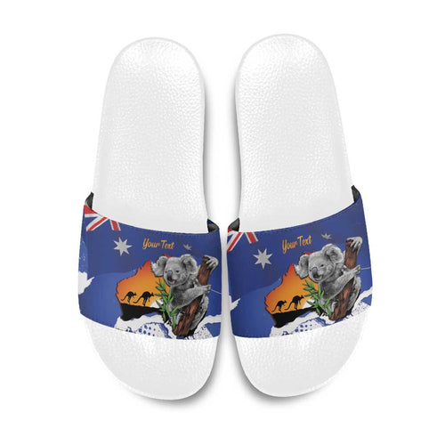 Koala Australia Personalised Slide Sandals Aussie Map Flag Color Grunge Pattern