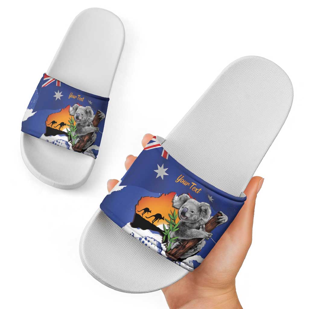 Koala Australia Personalised Slide Sandals Aussie Map Flag Color Grunge Pattern