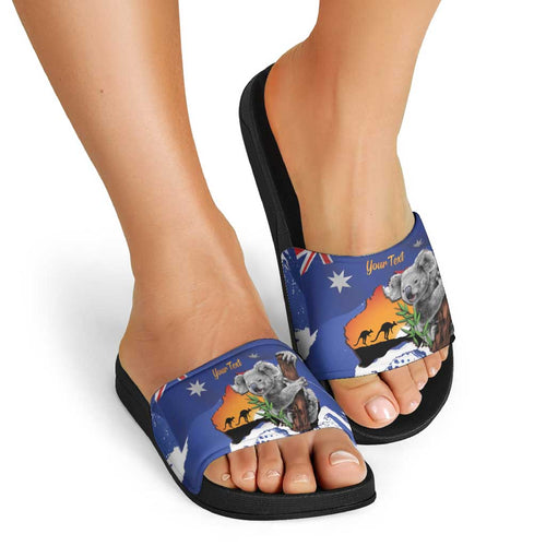 Koala Australia Personalised Slide Sandals Aussie Map Flag Color Grunge Pattern
