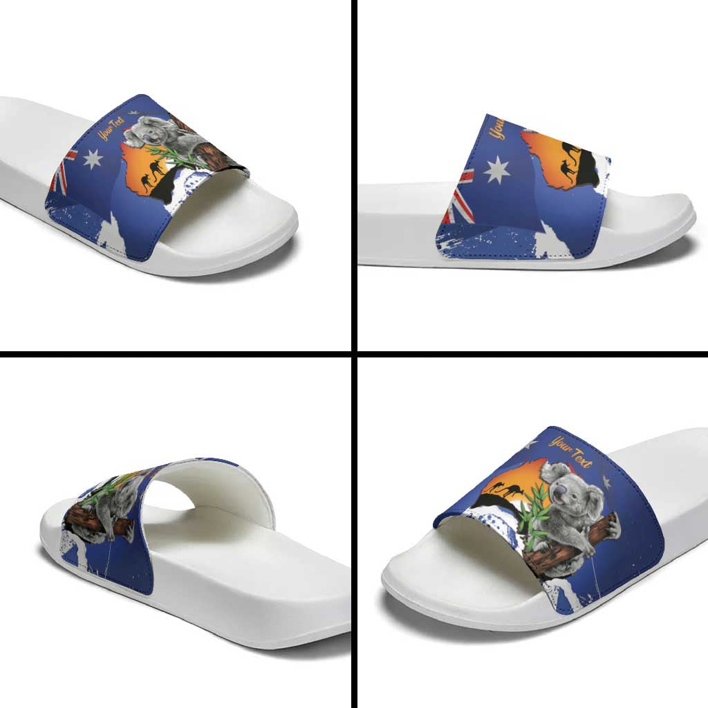 Koala Australia Personalised Slide Sandals Aussie Map Flag Color Grunge Pattern