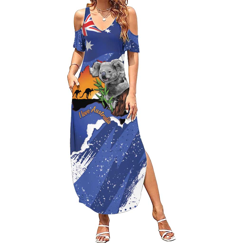 Koala Australia Personalised Summer Maxi Dress Aussie Map Flag Color Grunge Pattern