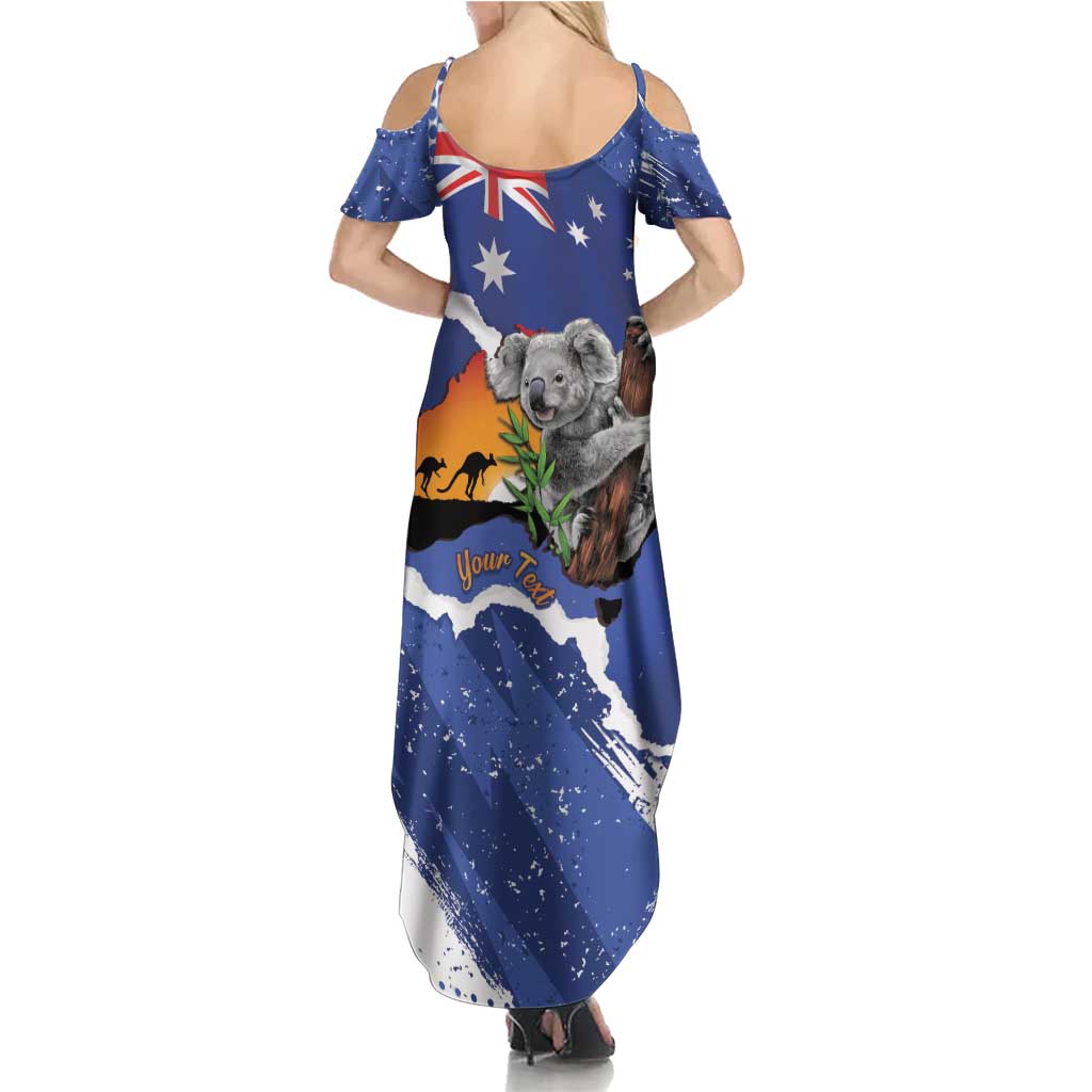 Koala Australia Personalised Summer Maxi Dress Aussie Map Flag Color Grunge Pattern