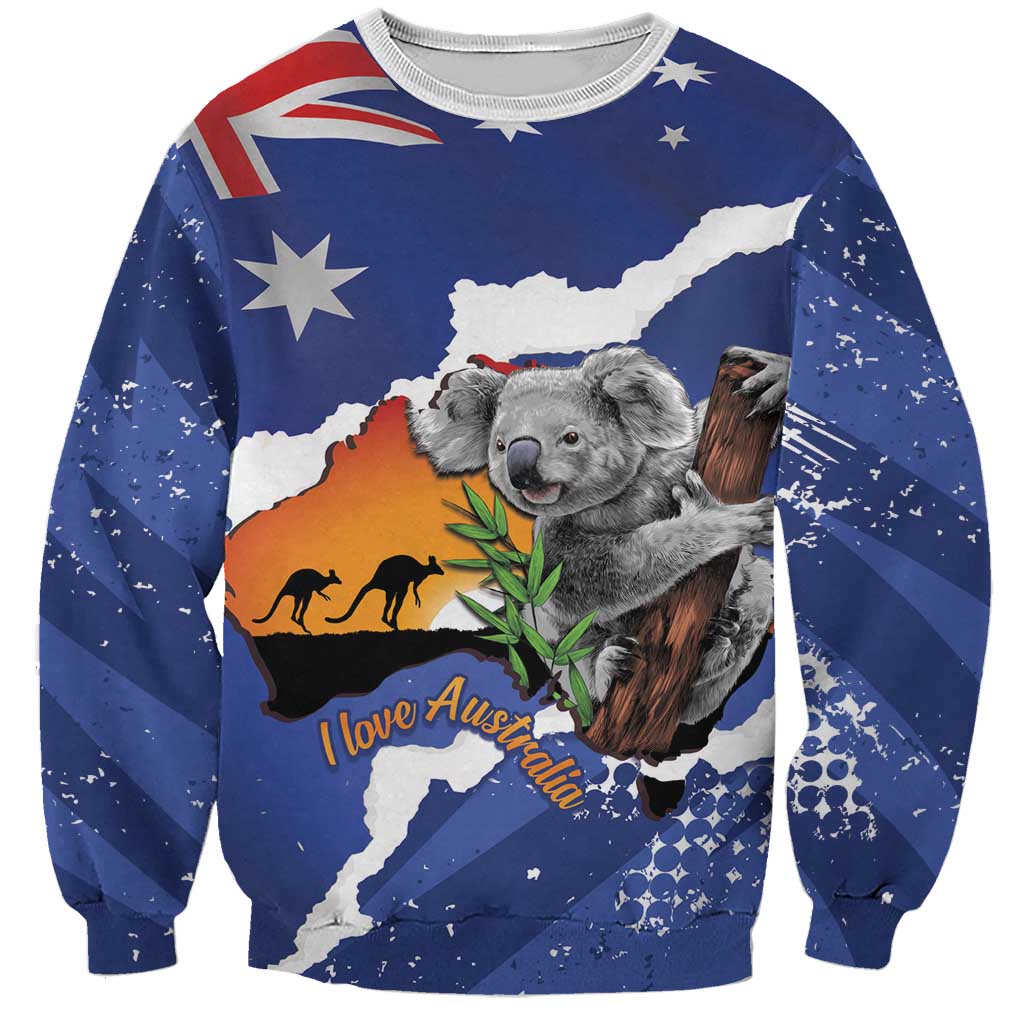 Koala Australia Personalised Sweatshirt Aussie Map Flag Color Grunge Pattern