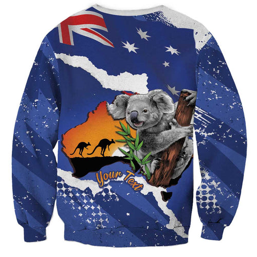 Koala Australia Personalised Sweatshirt Aussie Map Flag Color Grunge Pattern