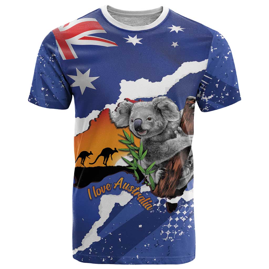 Koala Australia Personalised T Shirt Aussie Map Flag Color Grunge Pattern