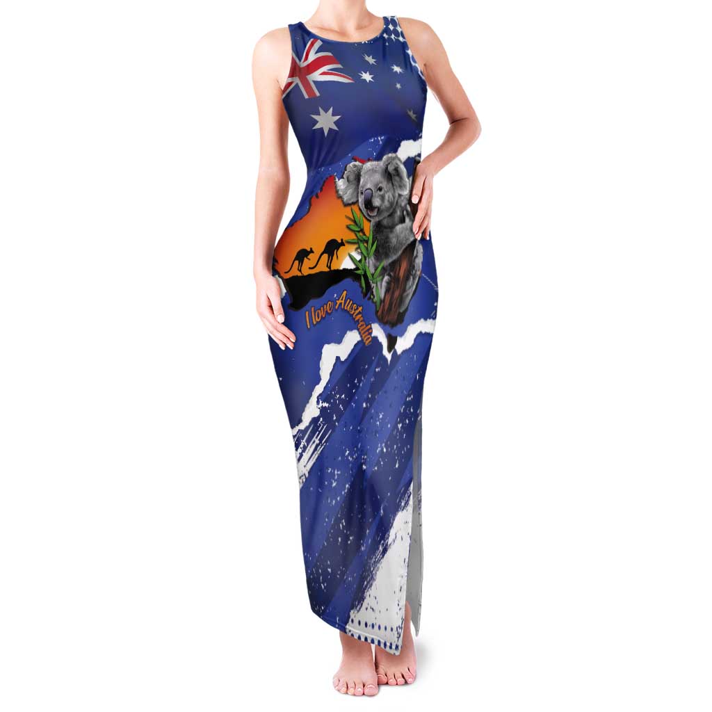 Koala Australia Personalised Tank Maxi Dress Aussie Map Flag Color Grunge Pattern