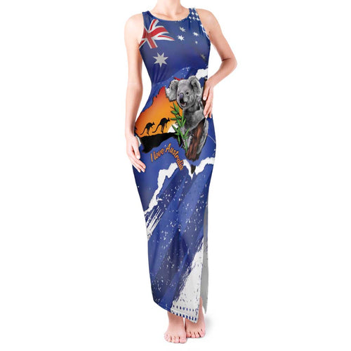 Koala Australia Personalised Tank Maxi Dress Aussie Map Flag Color Grunge Pattern