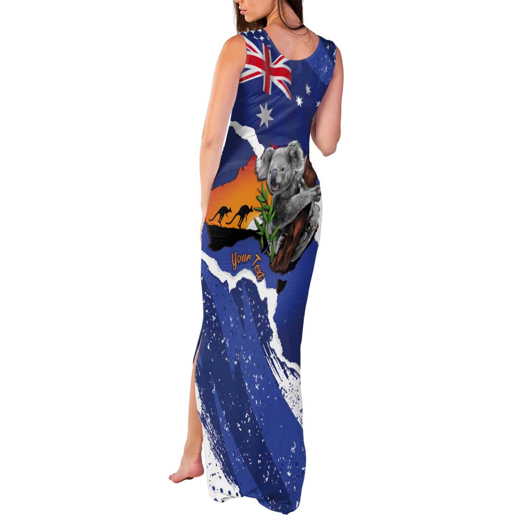 Koala Australia Personalised Tank Maxi Dress Aussie Map Flag Color Grunge Pattern