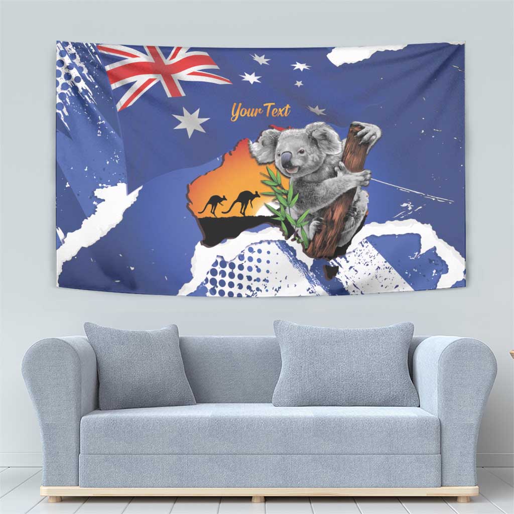 Koala Australia Personalised Tapestry Aussie Map Flag Color Grunge Pattern