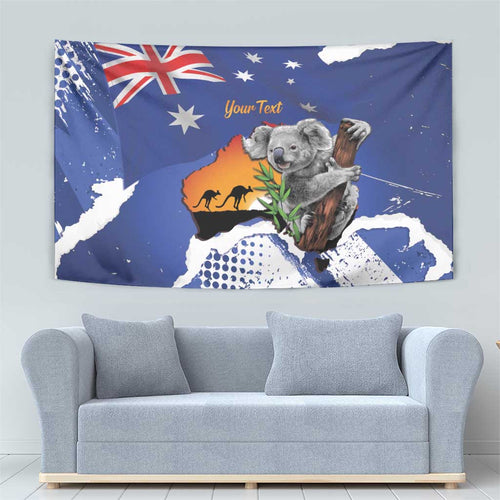 Koala Australia Personalised Tapestry Aussie Map Flag Color Grunge Pattern