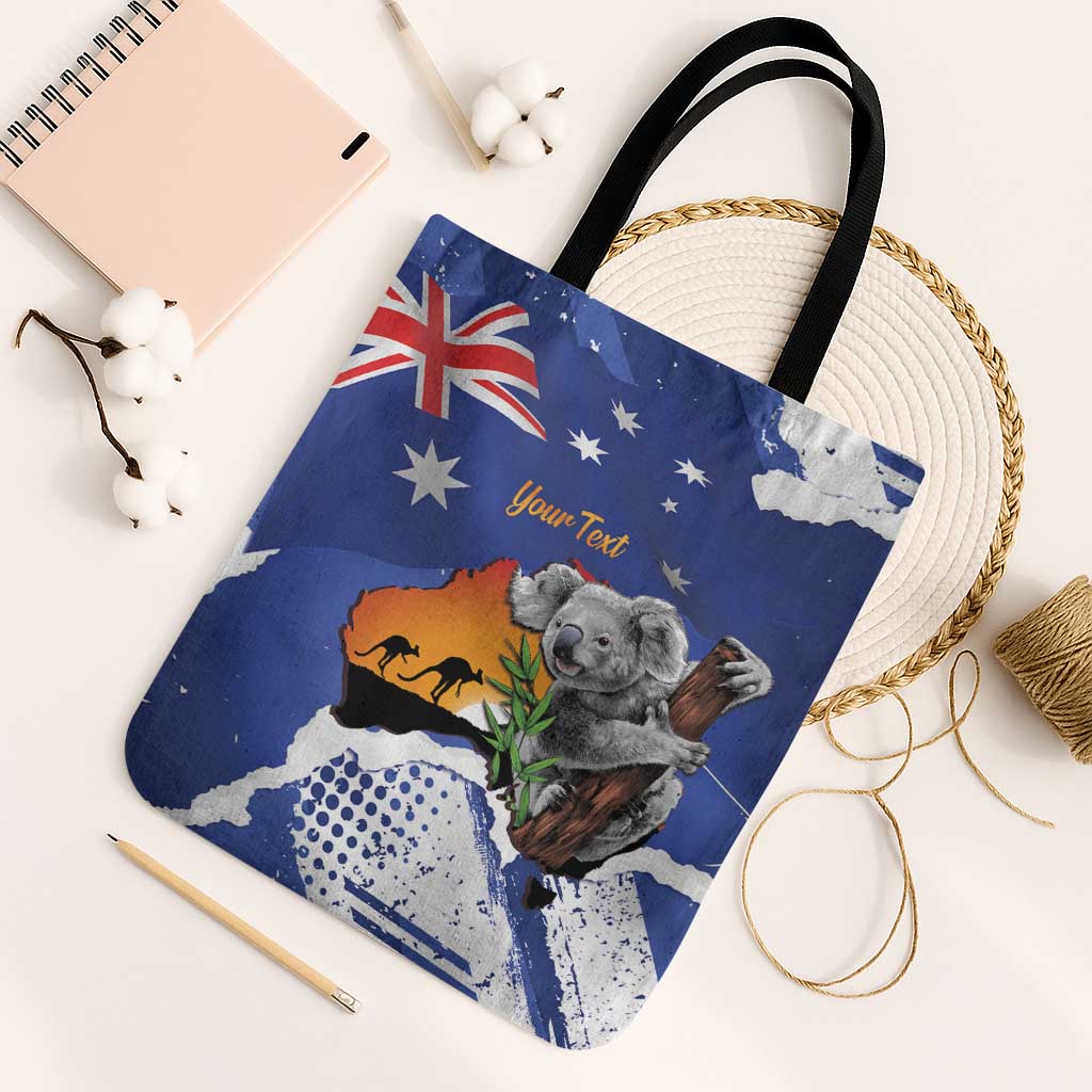 Koala Australia Personalised Tote Bag Aussie Map Flag Color Grunge Pattern