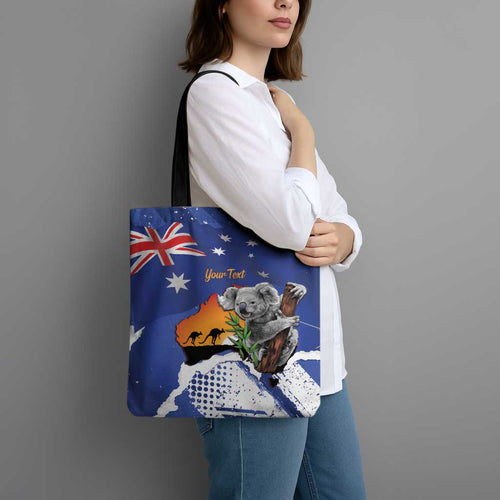 Koala Australia Personalised Tote Bag Aussie Map Flag Color Grunge Pattern