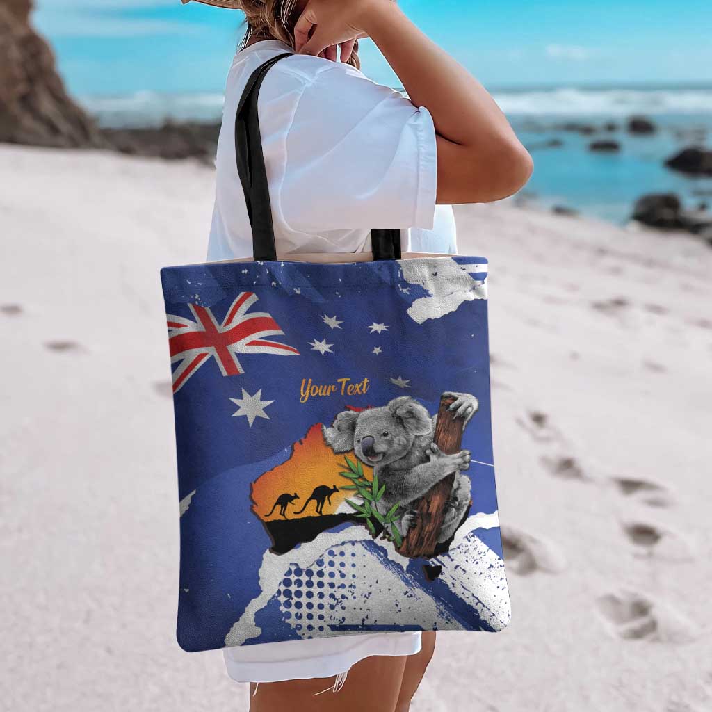 Koala Australia Personalised Tote Bag Aussie Map Flag Color Grunge Pattern
