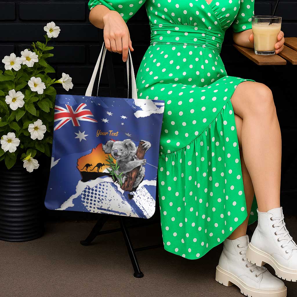 Koala Australia Personalised Tote Bag Aussie Map Flag Color Grunge Pattern