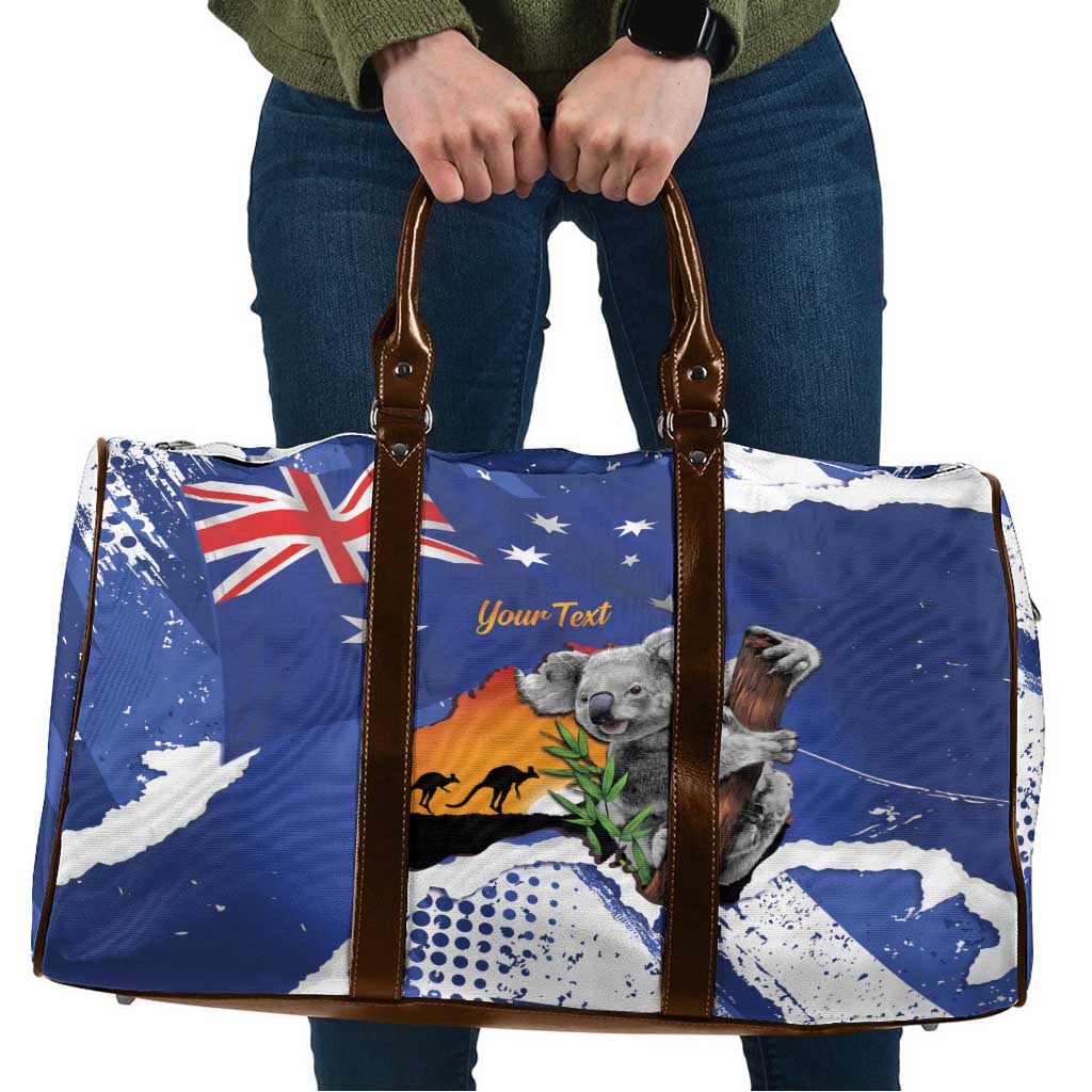 Koala Australia Personalised Travel Bag Aussie Map Flag Color Grunge Pattern