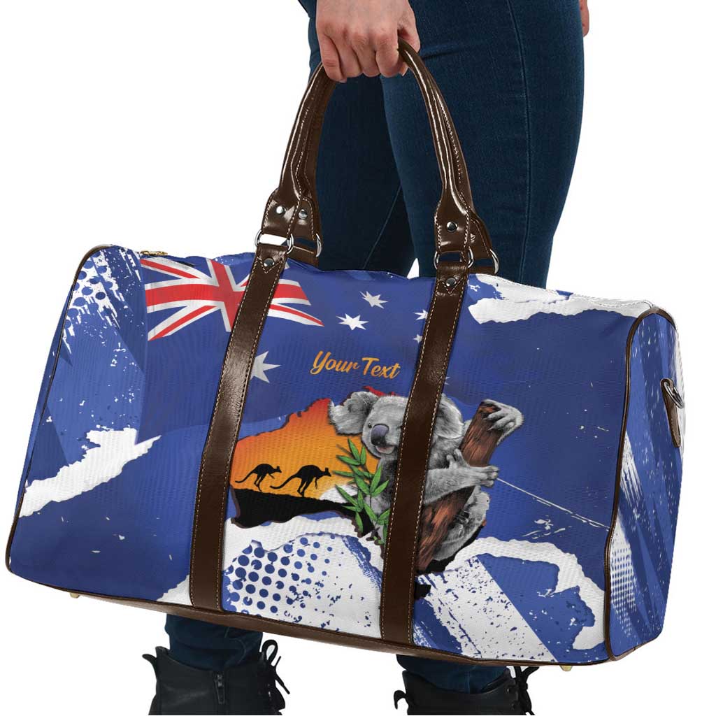 Koala Australia Personalised Travel Bag Aussie Map Flag Color Grunge Pattern