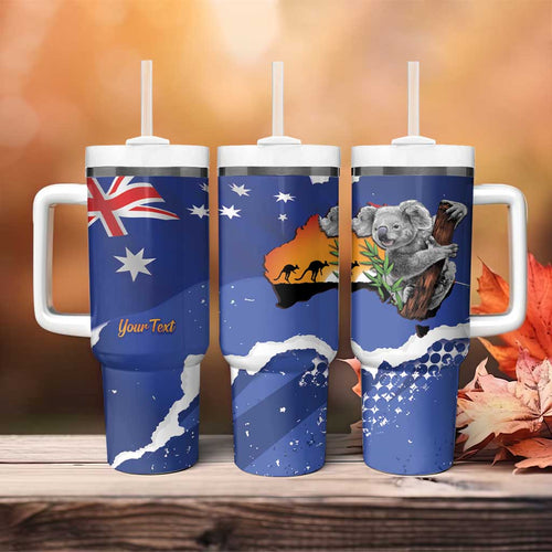 Koala Australia Personalised Tumbler With Handle Aussie Map Flag Color Grunge Pattern