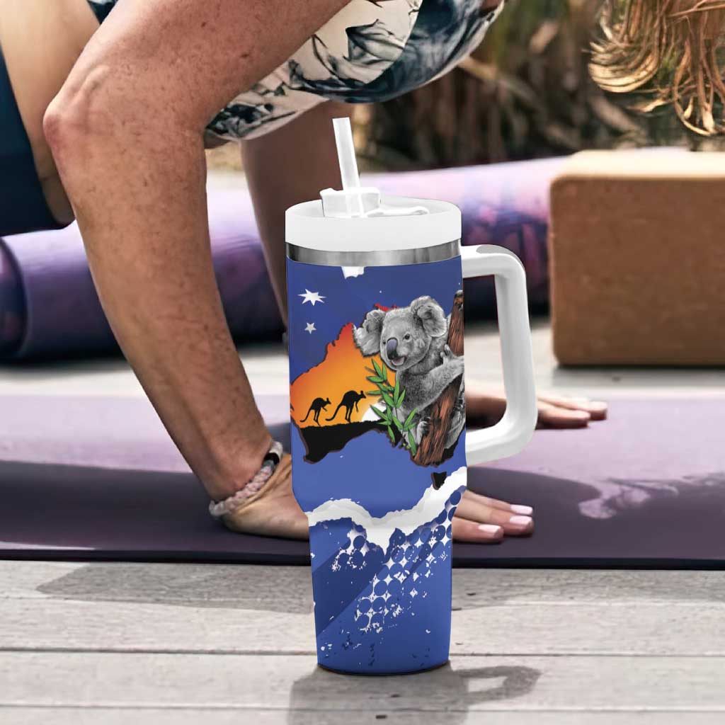 Koala Australia Personalised Tumbler With Handle Aussie Map Flag Color Grunge Pattern
