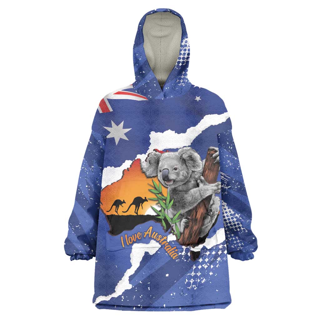 Koala Australia Personalised Wearable Blanket Hoodie Aussie Map Flag Color Grunge Pattern