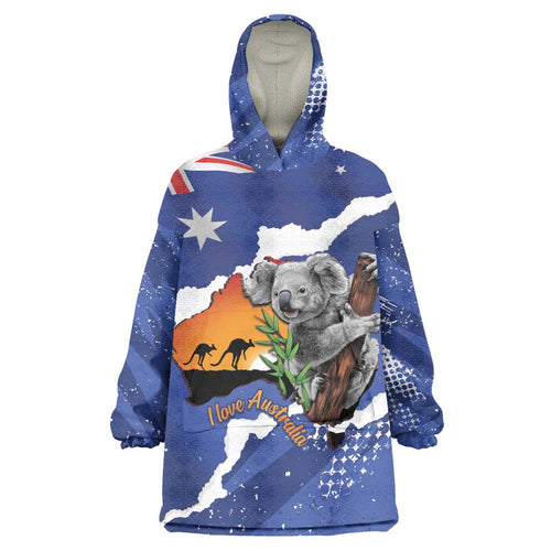 Koala Australia Personalised Wearable Blanket Hoodie Aussie Map Flag Color Grunge Pattern