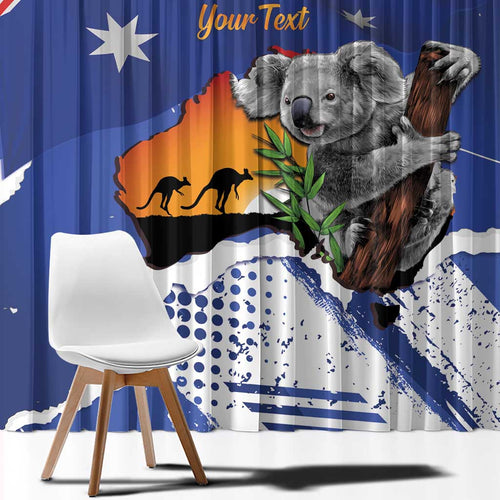 Koala Australia Personalised Window Curtain Aussie Map Flag Color Grunge Pattern