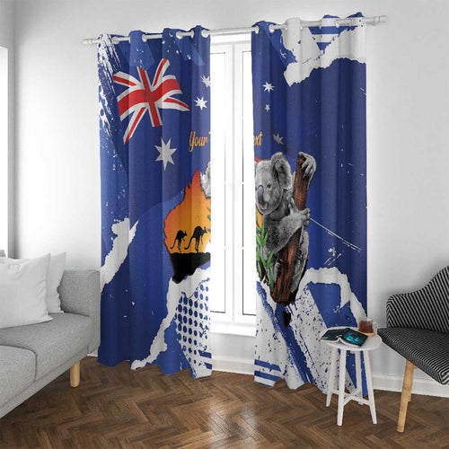 Koala Australia Personalised Window Curtain Aussie Map Flag Color Grunge Pattern