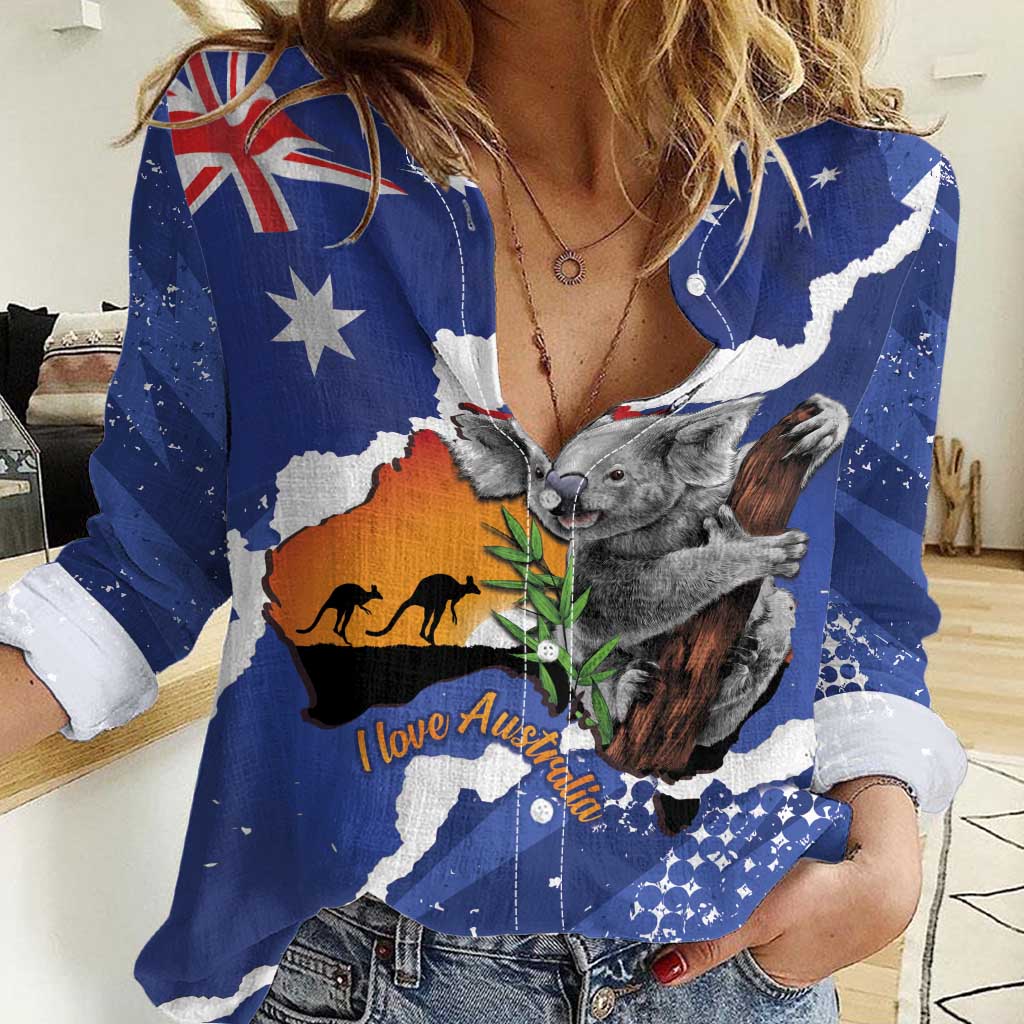 Koala Australia Personalised Women Casual Shirt Aussie Map Flag Color Grunge Pattern